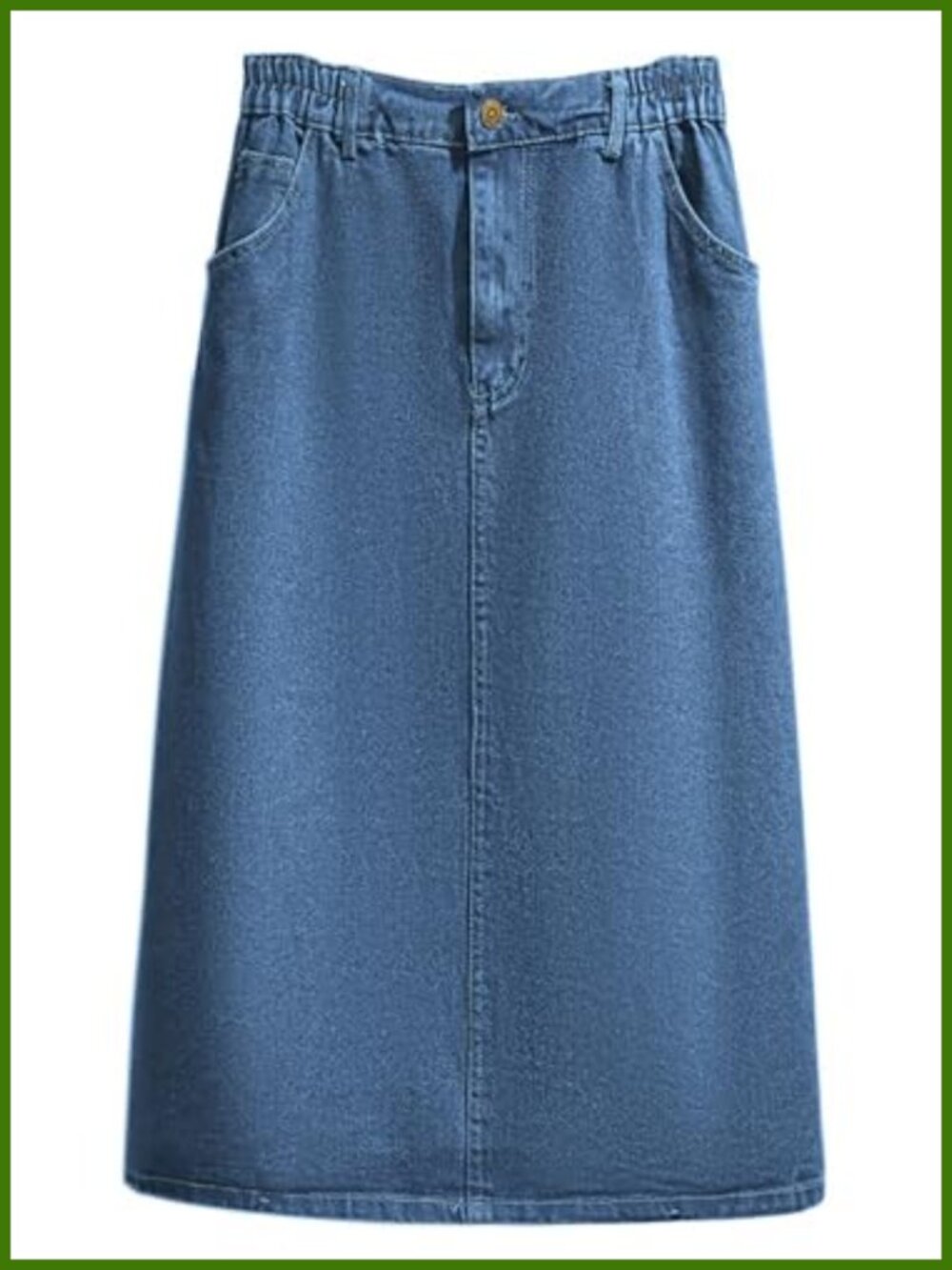 Women's Denim Midi A-Line Skirt Elastic Waist Pockets Stretchy